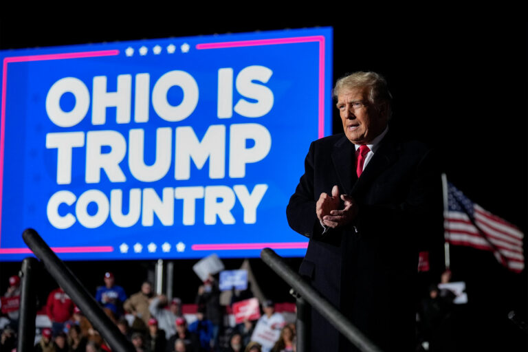 Former U.S. President Donald Trump speaks during a rally at the Dayton International Airport on November 7, 2022 in Vandalia, Ohio. (Drew Angerer/Getty Images)
