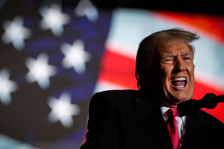 Former U.S. President Donald Trump speaks during a rally at the Dayton International Airport on November 7, 2022 in Vandalia, Ohio. (Drew Angerer/Getty Images)