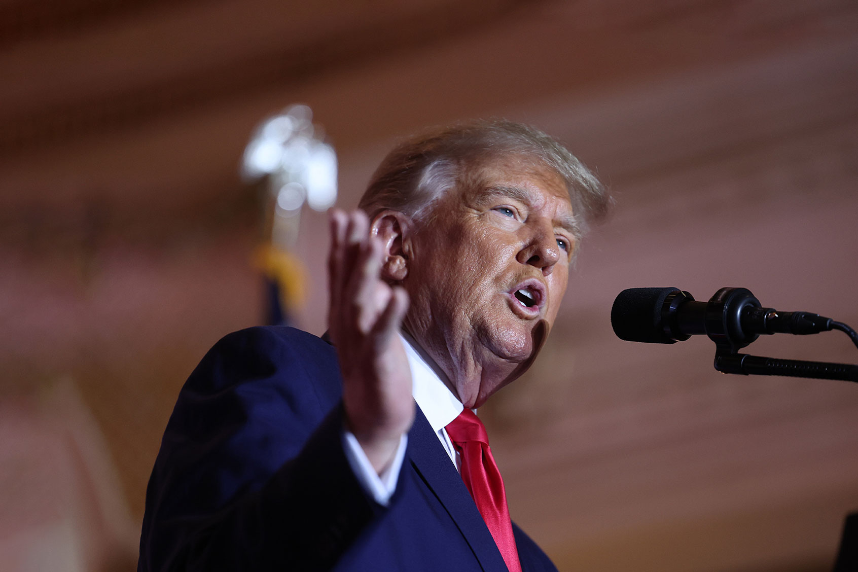 Former U.S. President Donald Trump speaks during an event at his Mar-a-Lago home on November 15, 2022 in Palm Beach, Florida. (Joe Raedle/Getty Images)