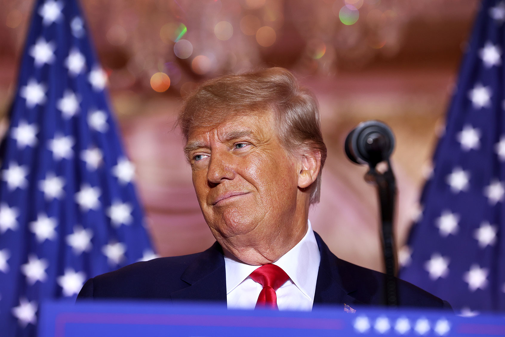 Former U.S. President Donald Trump speaks during an event at his Mar-a-Lago home on November 15, 2022 in Palm Beach, Florida. (Joe Raedle/Getty Images)
