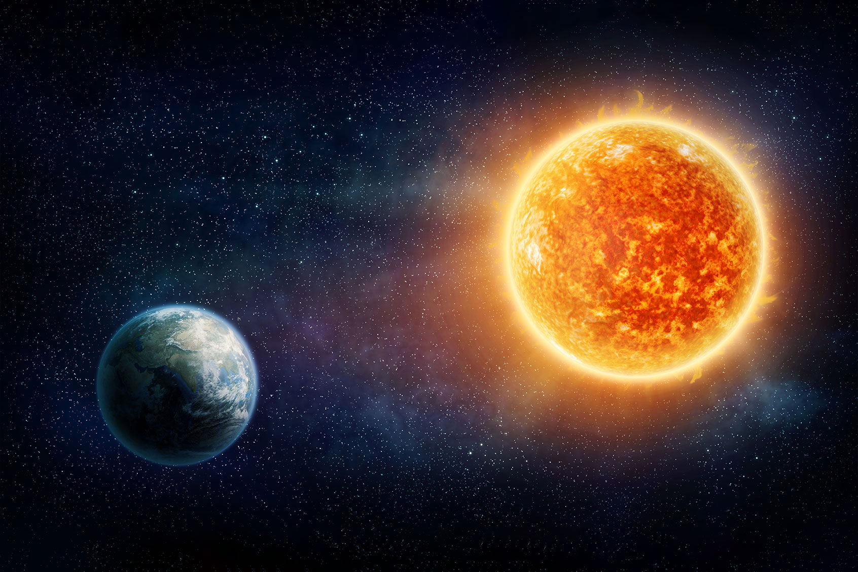 Planet Earth, sun and stars (Getty images/NASA/egal)