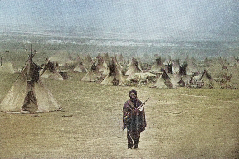 Old engraved illustration of view of Indian village, South Dakota (Getty Images/mikroman6)