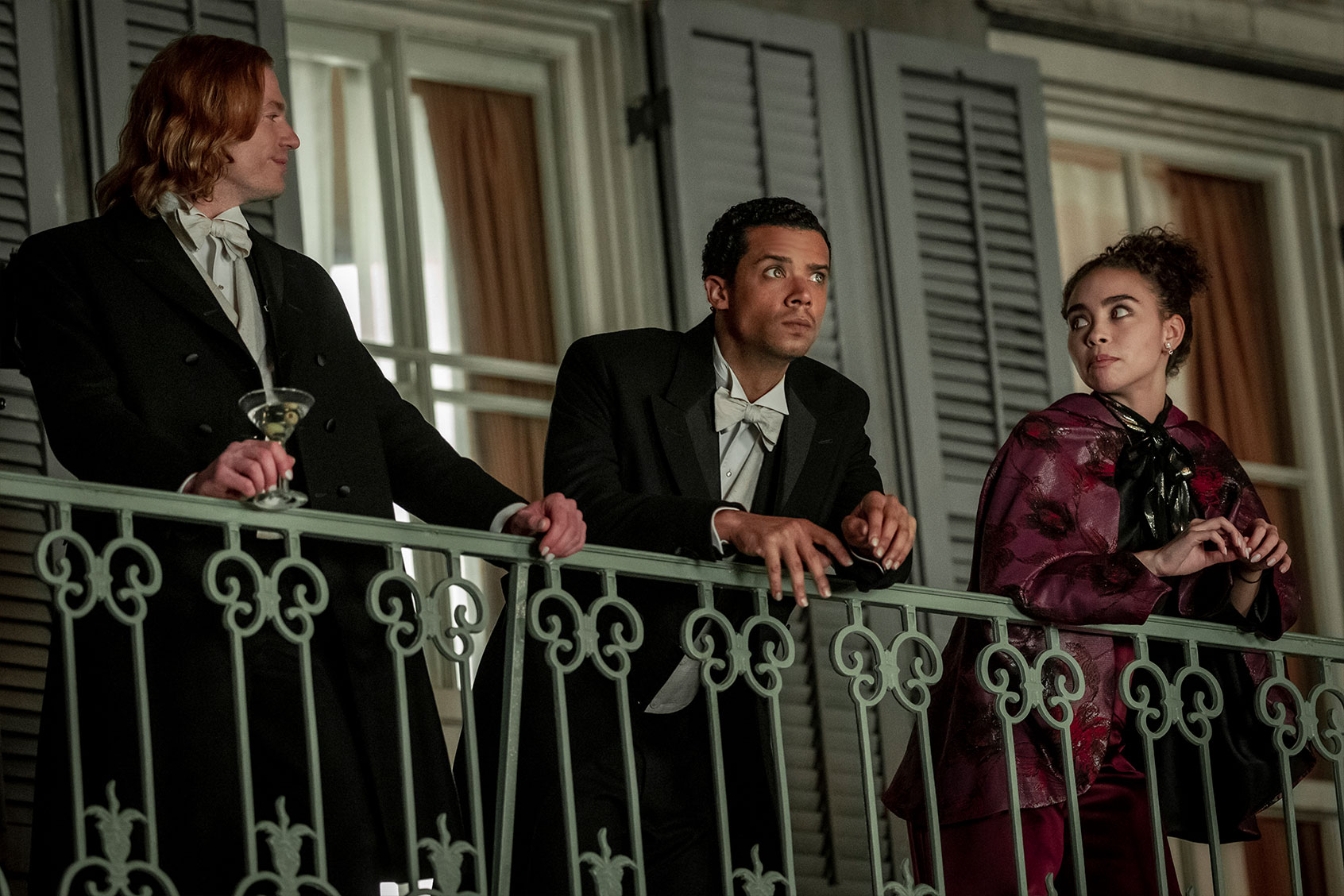 Sam Reid as Lestat De Lioncourt, Jacob Anderson as Louis de Pointe du Lac and Bailey Bass as Claudia in "Interview with the Vampire" (Alfonso Bresciani/AMC)