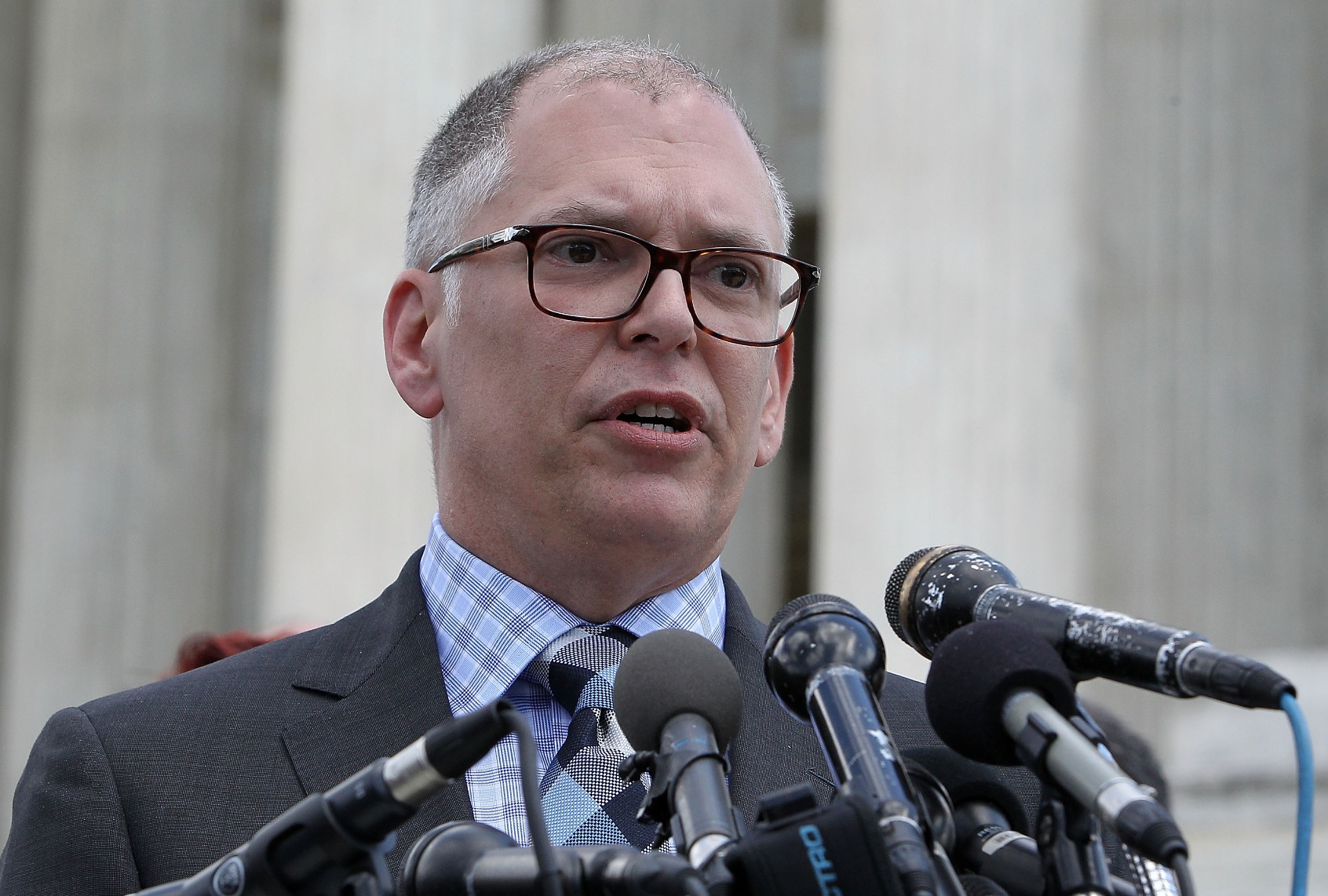 Jim Obergefell, the plaintiff in the marriage equality case, speaks outside of the Supreme Court of the United States on April 28, 2015 in Washington, DC. (Paul Morigi/Getty Images for HRC)