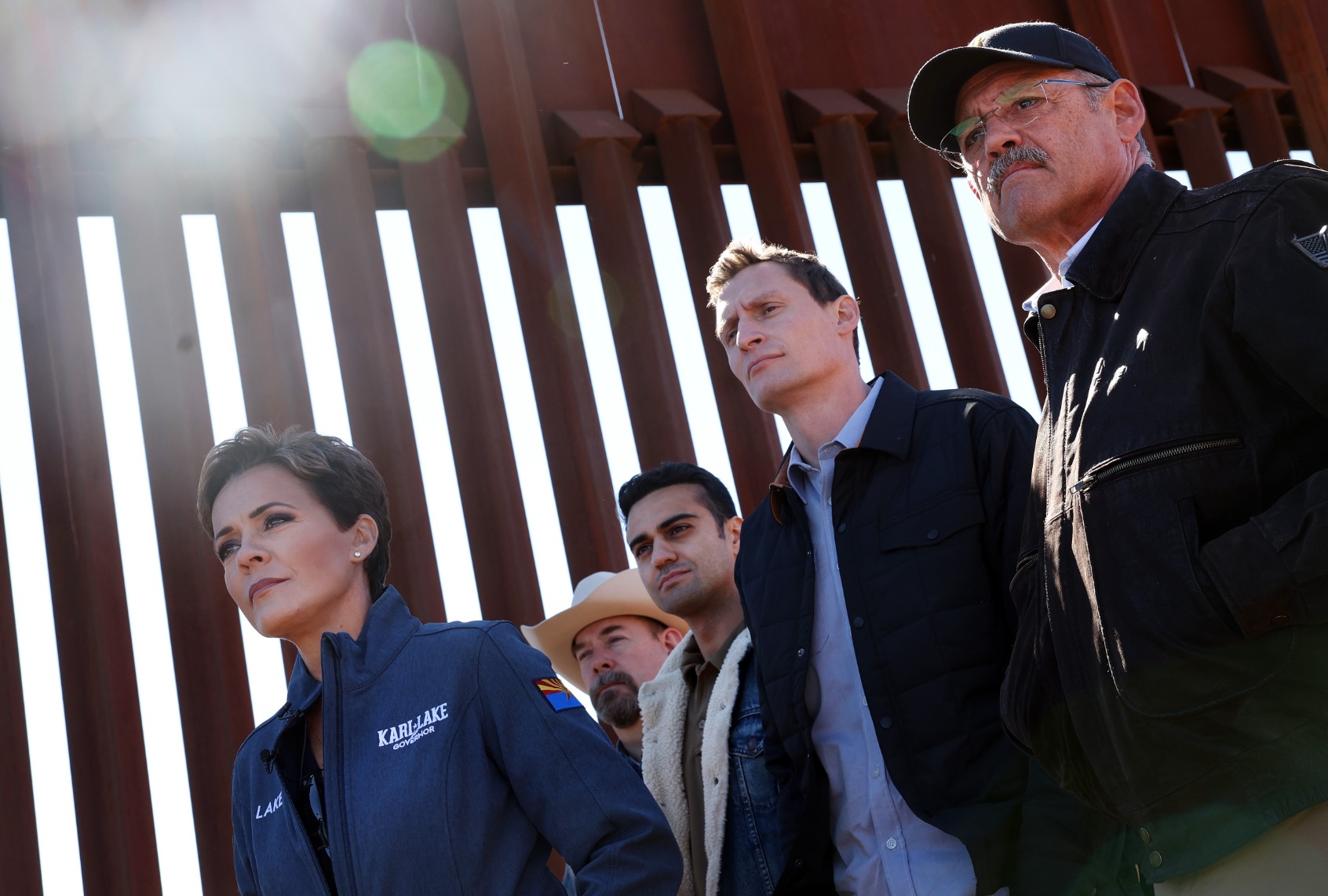 Arizona Republican Gubernatorial candidate Kari Lake, Arizona State Senator David Gowan, Arizona Attorney General candidate Abe Hamadeh, Arizona Republican Senate candidate Blake Masters and Secretary of State candidate Mark Finchem hold a press conference as they tour the U.S.-Mexico border on November 04, 2022 in Sierra Vista, Arizona. (Kevin Dietsch/Getty Images)