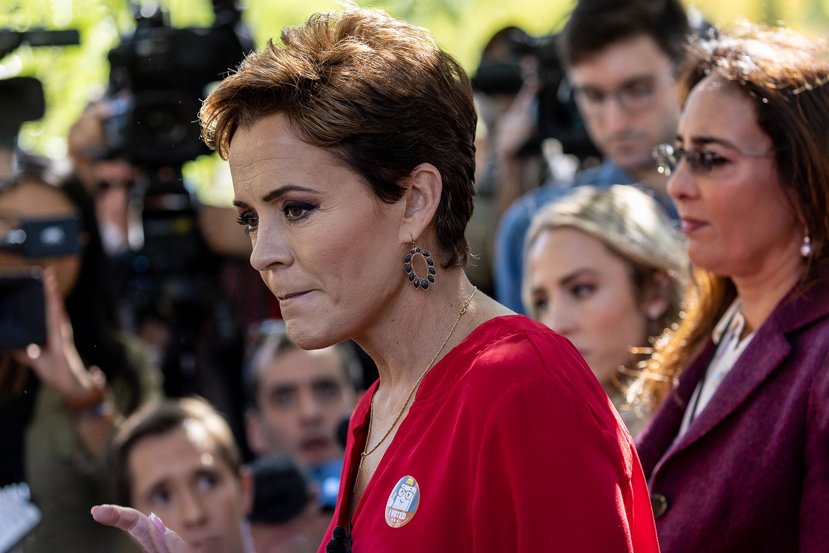 Arizona GOP gubernatorial candidate Kari Lake speaks to the media after voting on November 08, 2022 in Phoenix, Arizona. (John Moore/Getty Images)