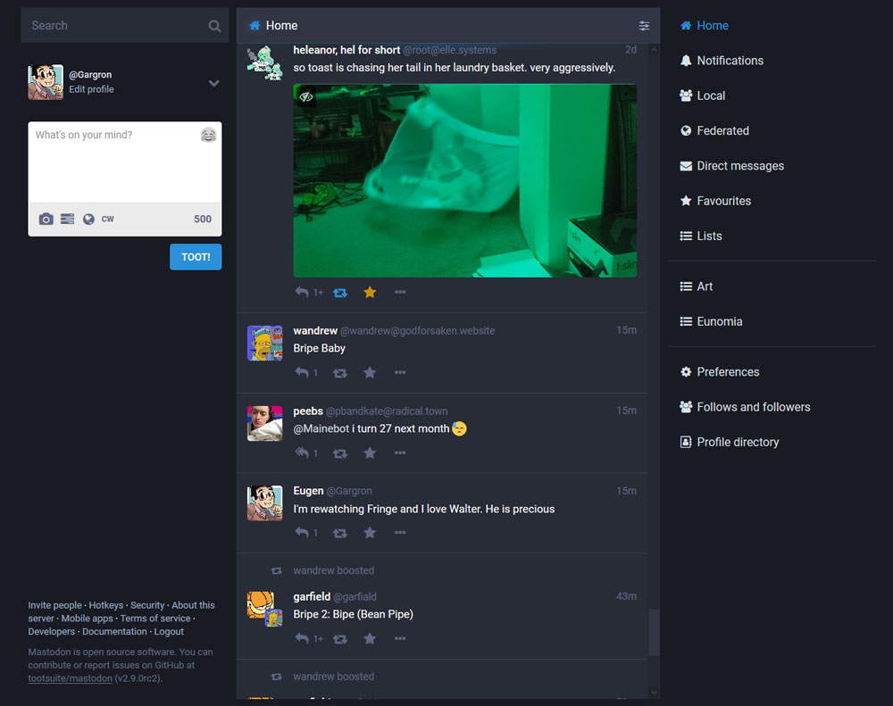 Mastodon desktop homepage