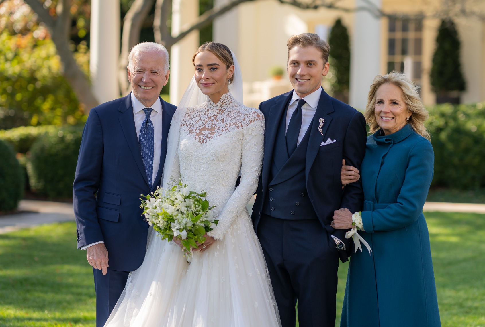 President Joe Biden and First Lady Jill Biden attend the wedding of Peter Neal and Naomi Biden Neal on the South Lawn of the White House on November 19, 2022 in Washington DC. (Adam Schultz/The White House via Getty Images)