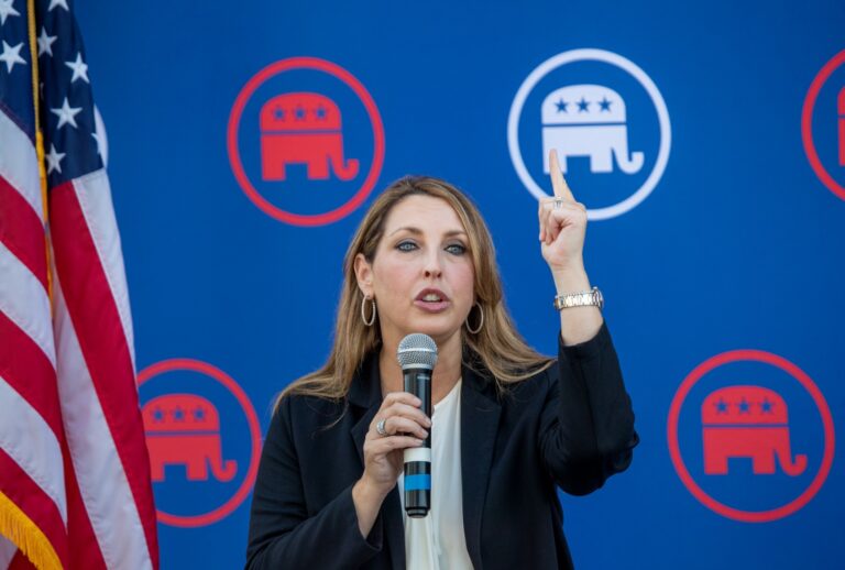Republican National Committee Chairman Ronna McDaniel speaks during a rally ahead of the November elections in Newport Beach Monday, Sept. 26, 2022. (Allen J. Schaben / Los Angeles Times via Getty Images)