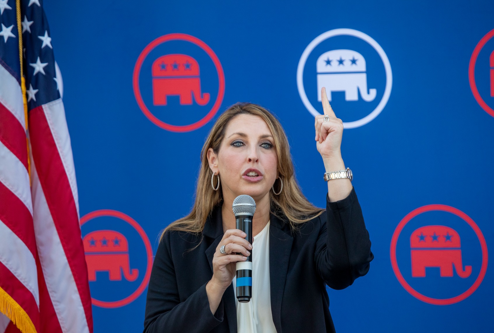 Republican National Committee Chairman Ronna McDaniel speaks during a rally ahead of the November elections in Newport Beach Monday, Sept. 26, 2022. (Allen J. Schaben / Los Angeles Times via Getty Images)