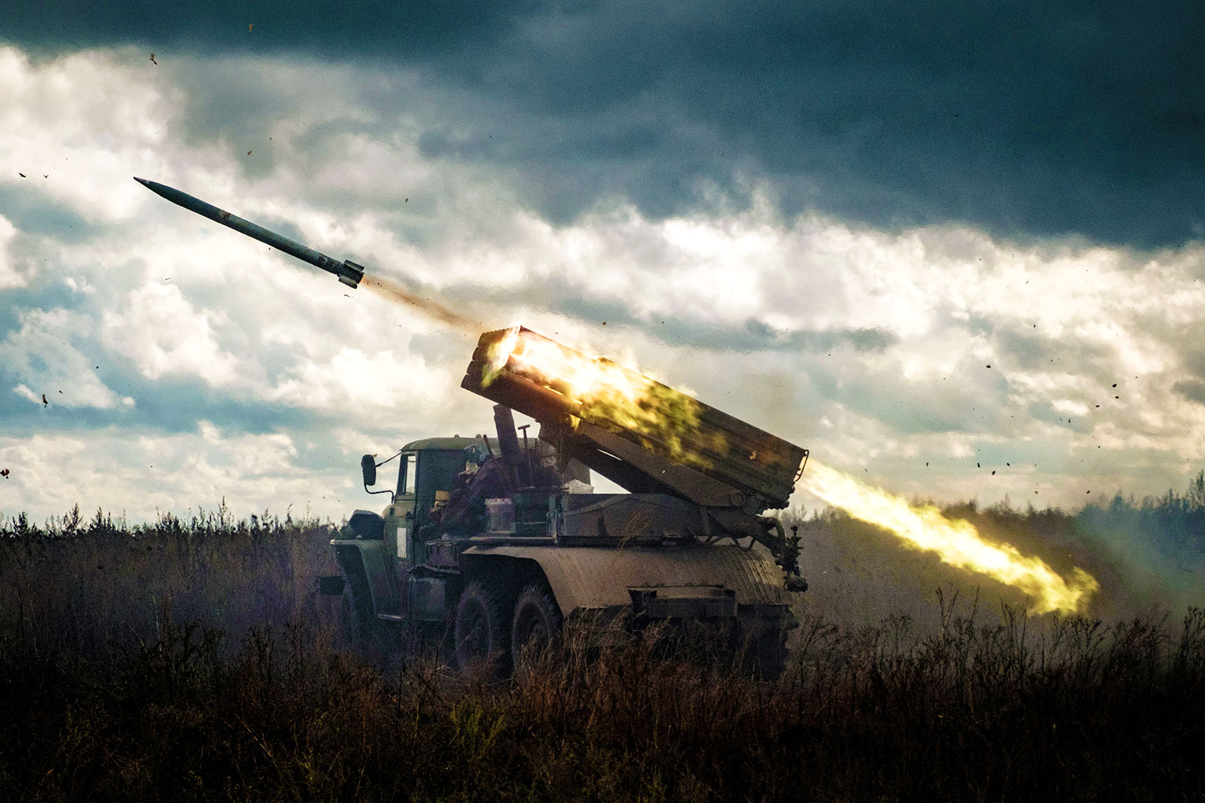 'Grad' multiple rocket launcher fires at Russian positions in Kharkiv region on October 4, 2022. (YASUYOSHI CHIBA/AFP via Getty Images)