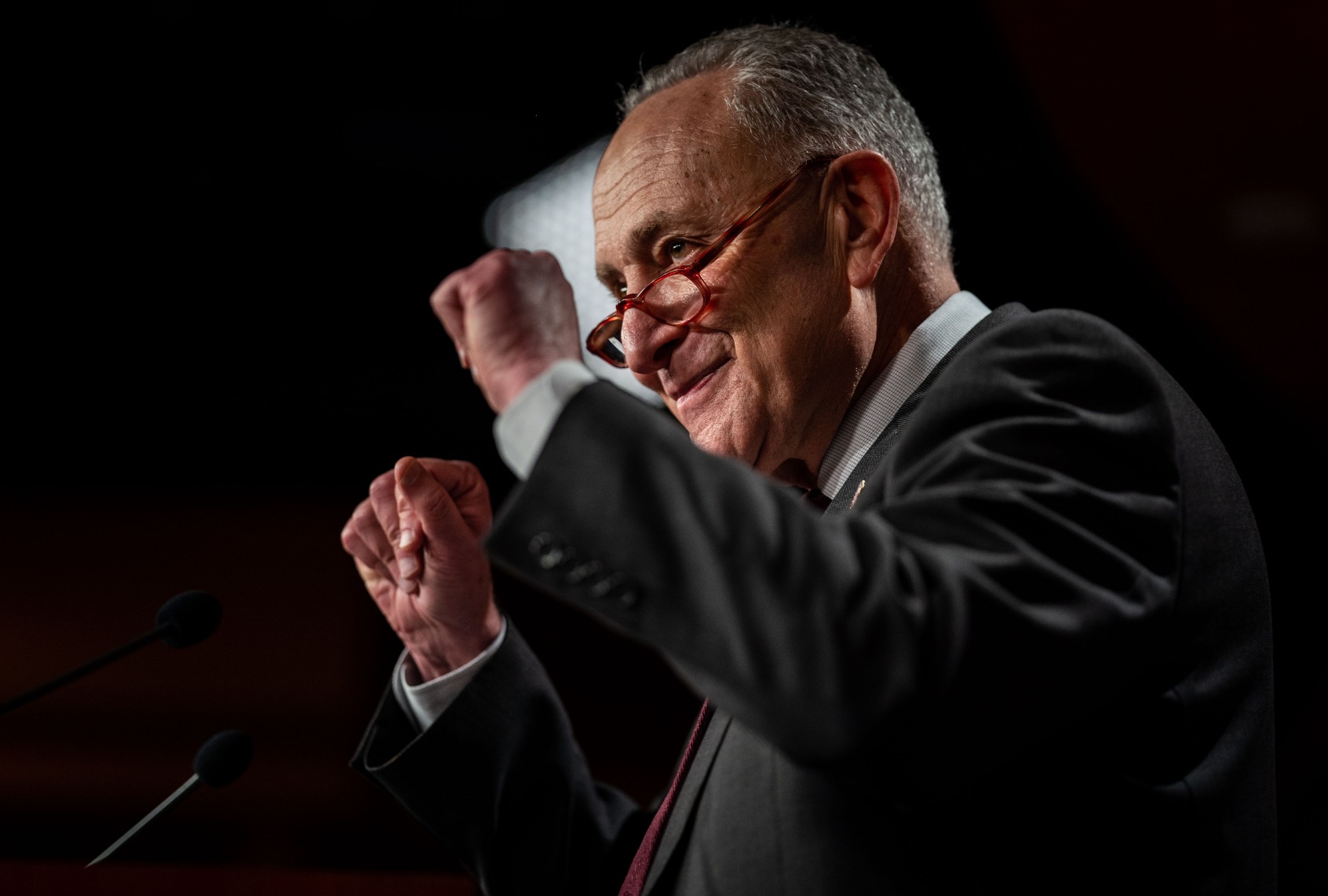 Senate Majority Leader Chuck Schumer (D-NY) speaks at a news conference following a Senate vote on government funding in the Senate Studio at the U.S. Capitol Building on Thursday, Dec. 22, 2022 in Washington, DC. (Kent Nishimura / Los Angeles Times via Getty Images)