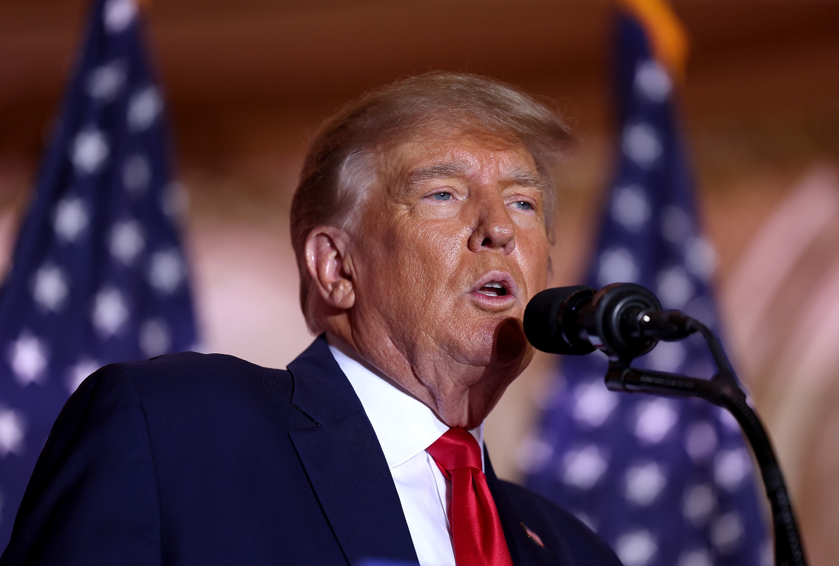 Former President Donald Trump speaks during an event at his Mar-a-Lago home on November 15, 2022 in Palm Beach, Florida. (Joe Raedle/Getty Images)