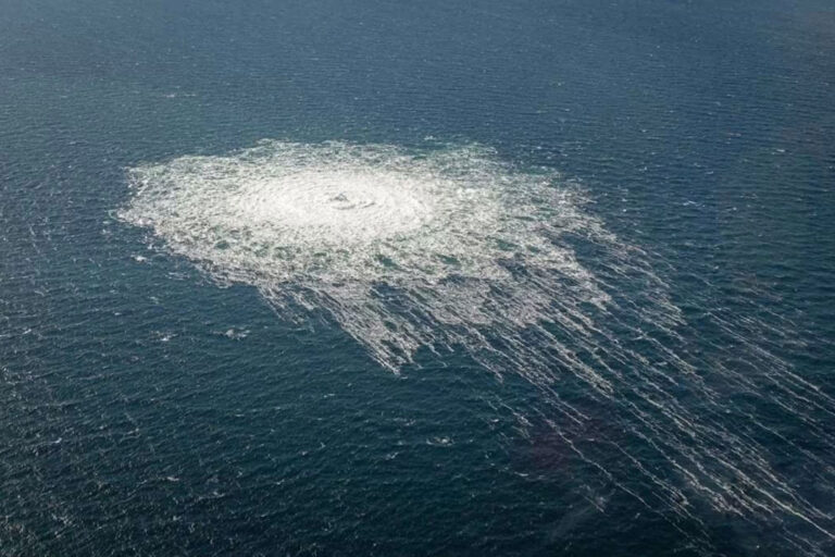Danish Defense shows the gas leaking at Nord Stream 2 seen from the Danish F-16 interceptor on Bornholm, Denmark on September 27, 2022. (Danish Defence/Anadolu Agency via Getty Images)