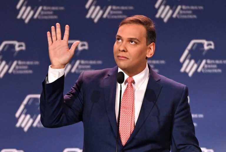 New York Congressman-Elect George Santos speaks during the Republican Jewish Coalition (RJC) Annual Leadership Meeting at the Venetian Las Vegas in Las Vegas, Nevada on November 19, 2022. (David Becker for the Washington Post via Getty Images)