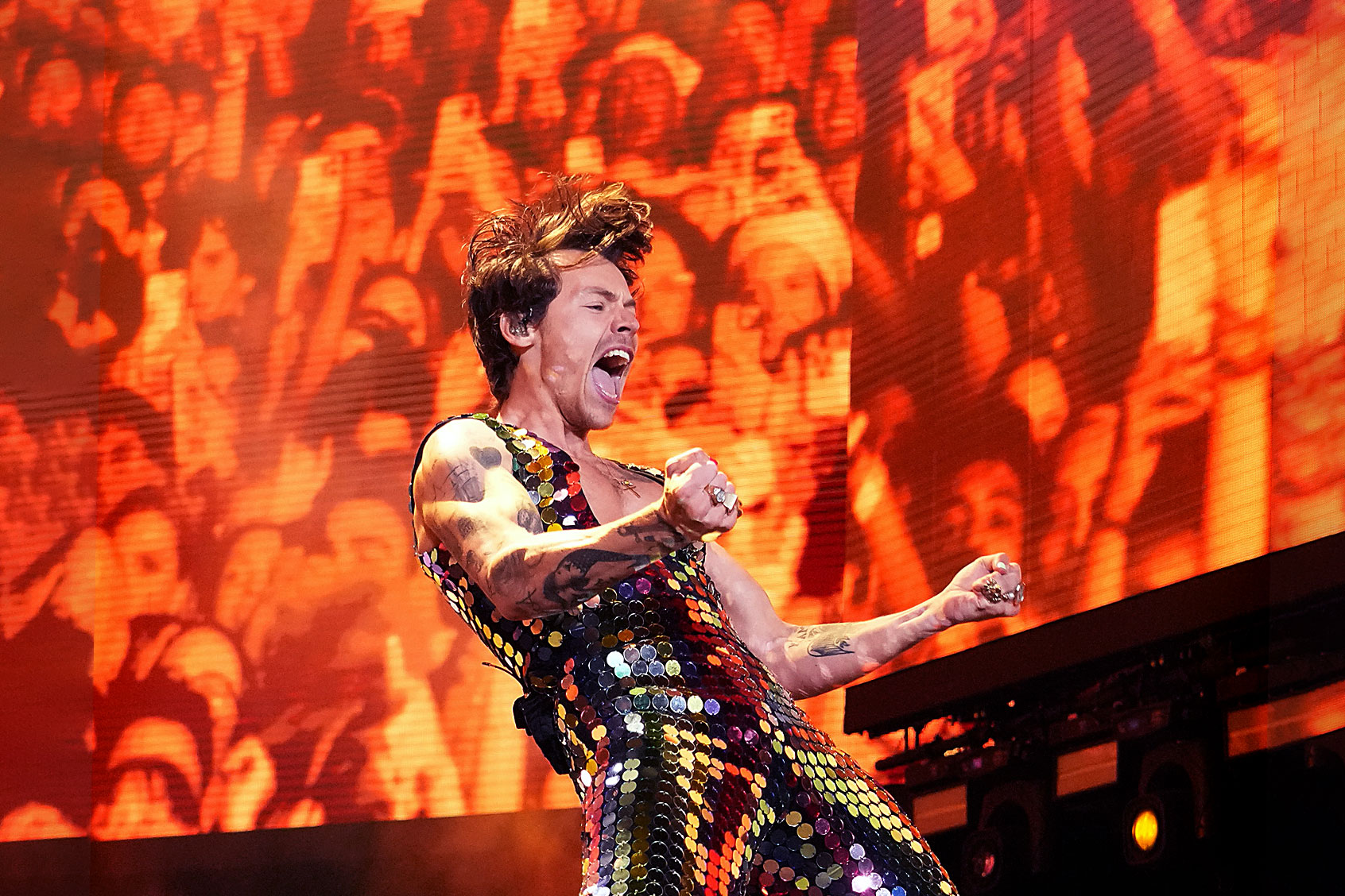 Harry Styles performs onstage at the Coachella Stage during the 2022 Coachella Valley Music And Arts Festival on April 15, 2022 in Indio, California. (Kevin Mazur/Getty Images for ABA)