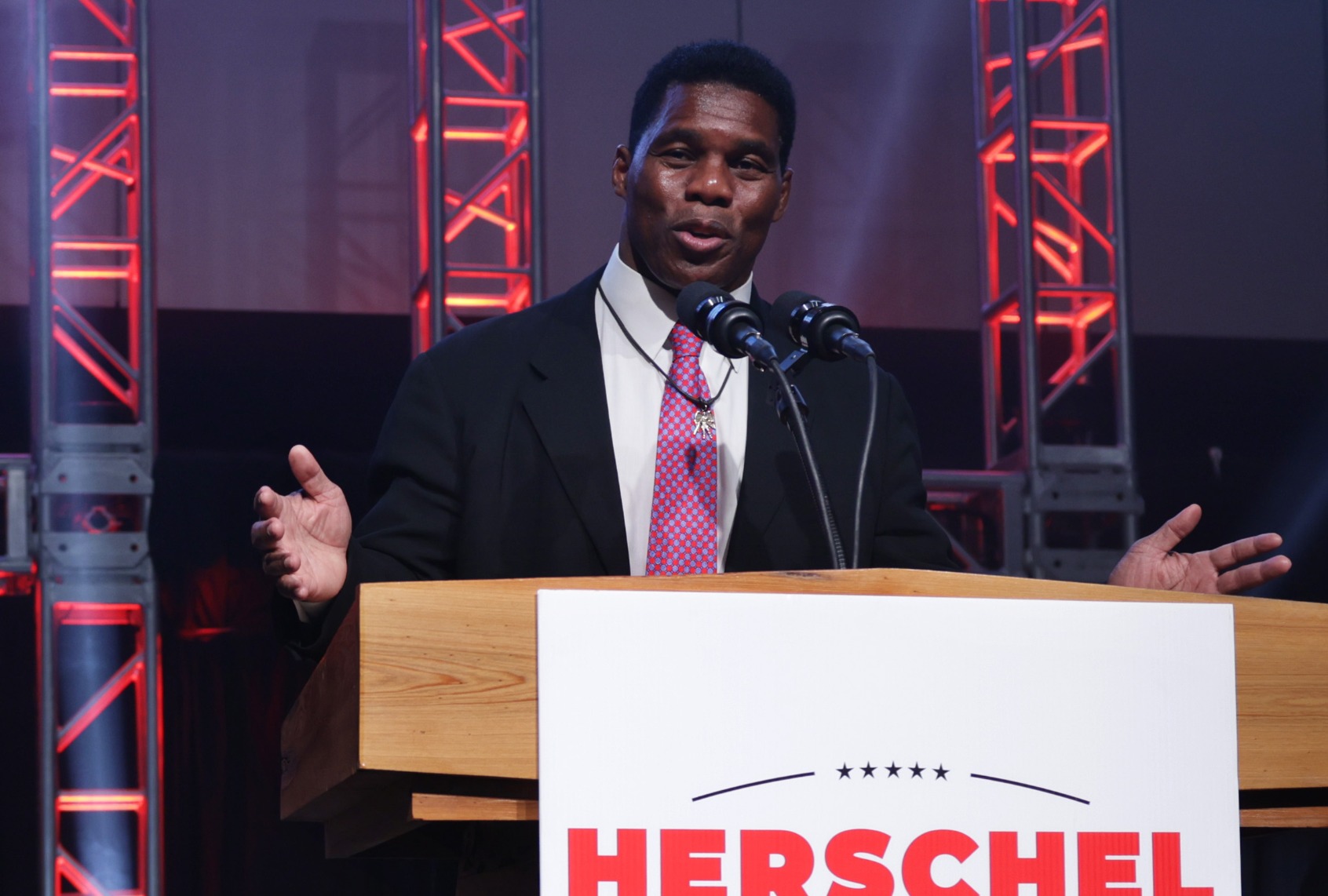 Georgia Republican Senate candidate Herschel Walker delivers his concession speech during an election night event at the College Football Hall of Fame on December 6, 2022 in Atlanta, Georgia. (Alex Wong/Getty Images)
