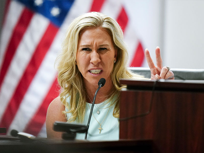 U.S. Rep. Marjorie Taylor Greene speaks during a court hearing on April 22, 2022 in Atlanta, Georgia. (John Bazemore-Pool/Getty Images)