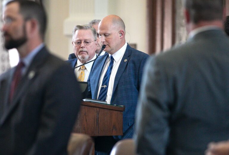 Rep. Tony Tinderholt speaks on the House floor on July 13, 2021 in Austin, Texas. (Montinique Monroe/Getty Images)