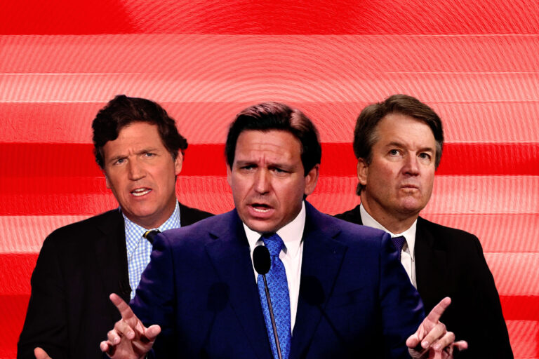 Tucker Carlson; Ron DeSantis and Brett Kavanaugh (Photo illustration by Salon/Getty Images)