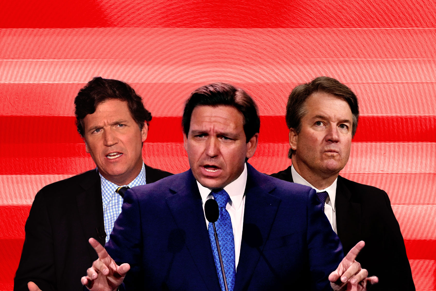 Tucker Carlson; Ron DeSantis and Brett Kavanaugh (Photo illustration by Salon/Getty Images)