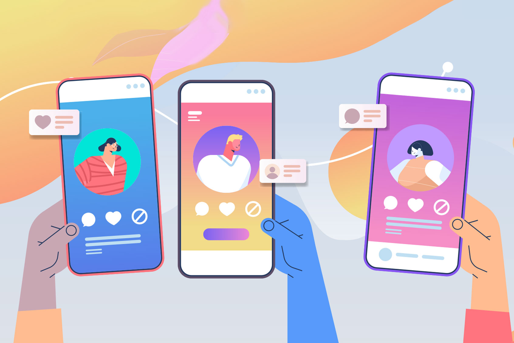 Hands using mobile app for online dating with profiles on smartphone screens (Getty Images/gmast3r)