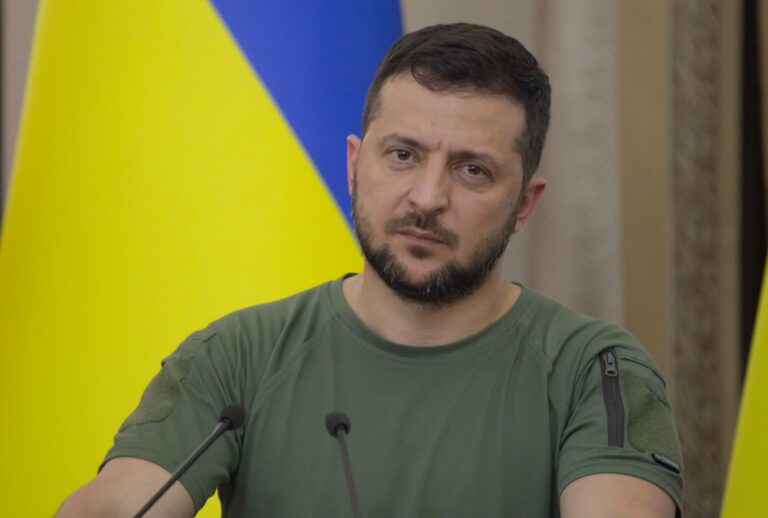 President of Ukraine Volodymyr Zelenskyi during a joint press conference with President of Turkey Recep Tayyip Erdogan and Secretary-General of the UN Antonio Guterres on August 18, 2022 in Lviv, Ukraine. (Yan Dobronosov/Global Images Ukraine via Getty Images)