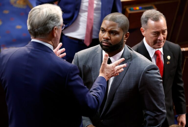 Rep. Byron Donalds (R-FL) talks with fellow Republicans after the new Congress failed to elect a new Speaker of the House at the U.S. Capitol Building on January 03, 2023 in Washington, DC. (Chip Somodevilla/Getty Images)