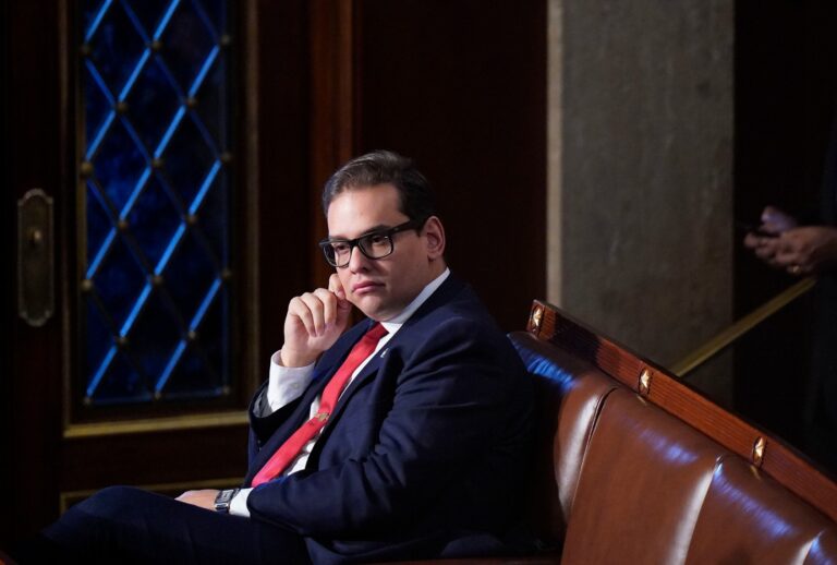 George Santos (R-N.Y.) watches floor proceedings during a meeting of the 118th Congress, Friday, January 6, 2023, at the U.S. Capitol in Washington DC. (Jabin Botsford/The Washington Post via Getty Images)