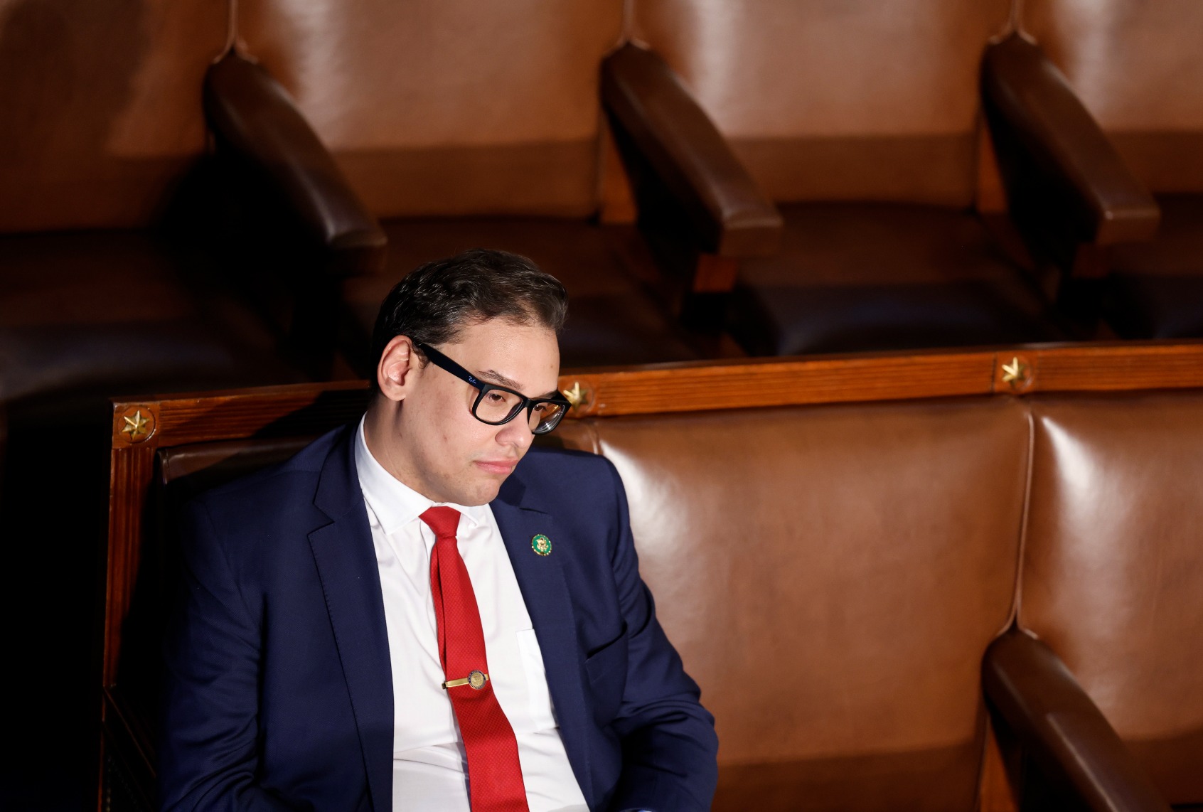 Rep. George Santos (R-NY) watches proceedings during the fourth day of elections for Speaker of the House at the U.S. Capitol Building on January 06, 2023 in Washington, DC. (Anna Moneymaker/Getty Images)