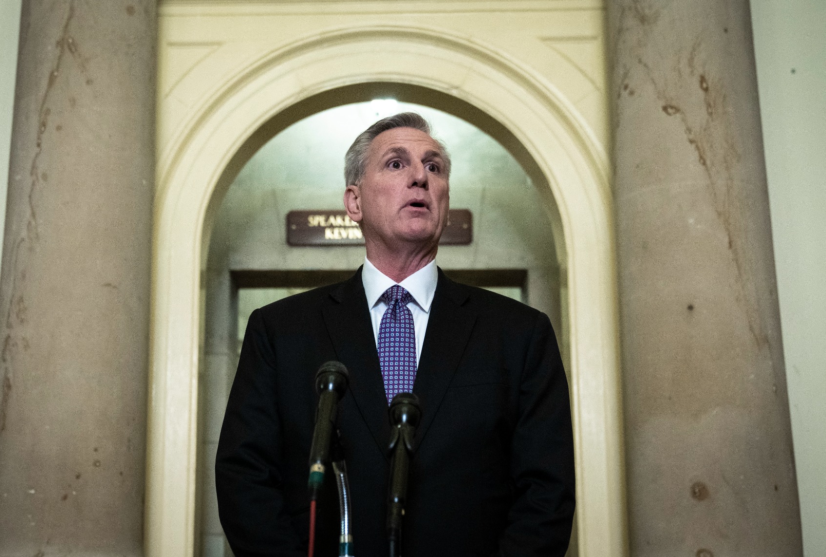 Speaker of the House Kevin McCarthy (R-CA) speaks during a news conference outside of his office at the U.S. Capitol on January 24, 2023 in Washington, DC. (Drew Angerer/Getty Images)