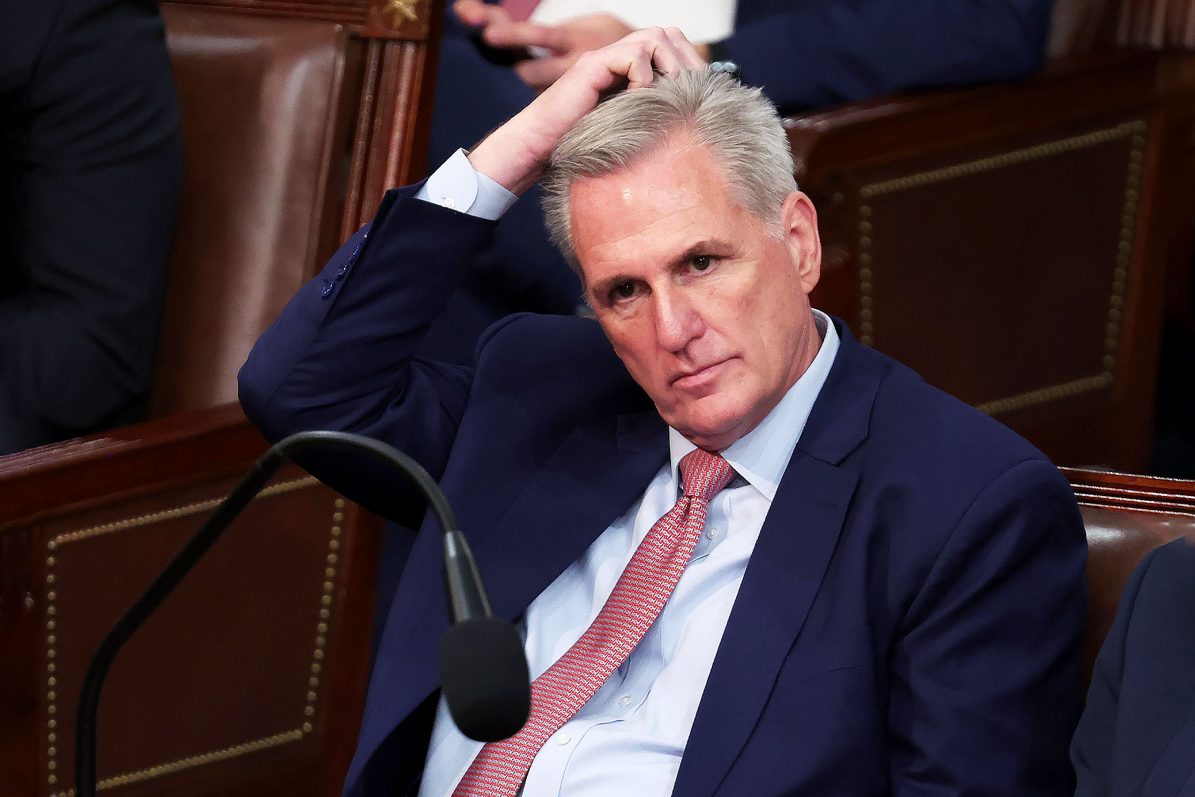 U.S. House Minority Leader Kevin McCarthy (R-CA) reacts as Representatives cast their votes for Speaker of the House on the first day of the 118th Congress in the House Chamber of the U.S. Capitol Building on January 03, 2023 in Washington, DC. (Win McNamee/Getty Images)