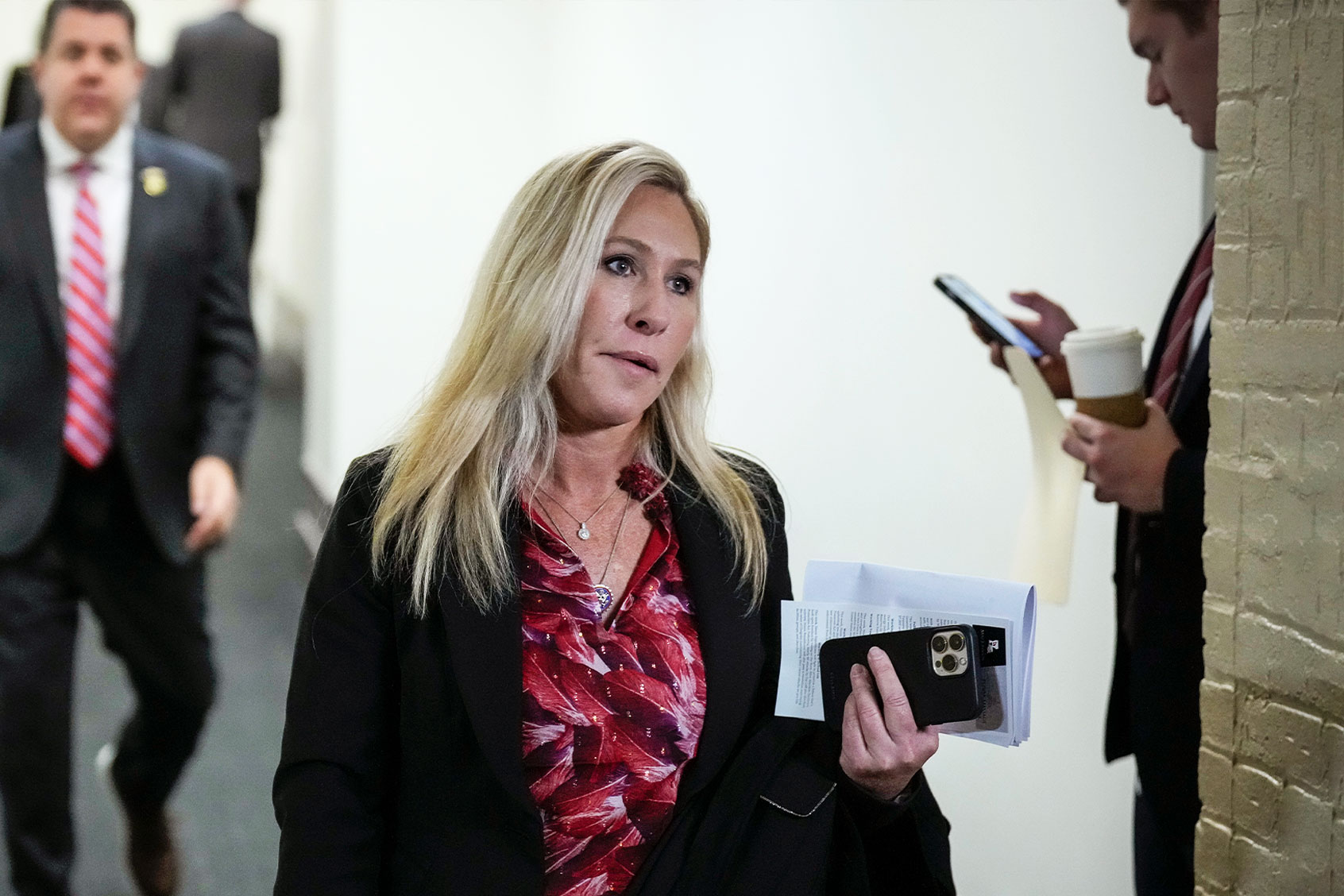 Rep. Marjorie Taylor Greene (R-GA) departs a closed-door GOP caucus meeting at the U.S. Capitol January 10, 2023 in Washington, DC. (Drew Angerer/Getty Images)