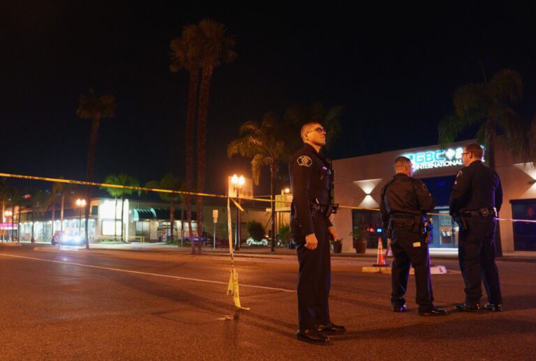 Law enforcement at the scene of a shooting on January 22, 2023 in Monterey Park, California. ( Eric Thayer/Getty Images)