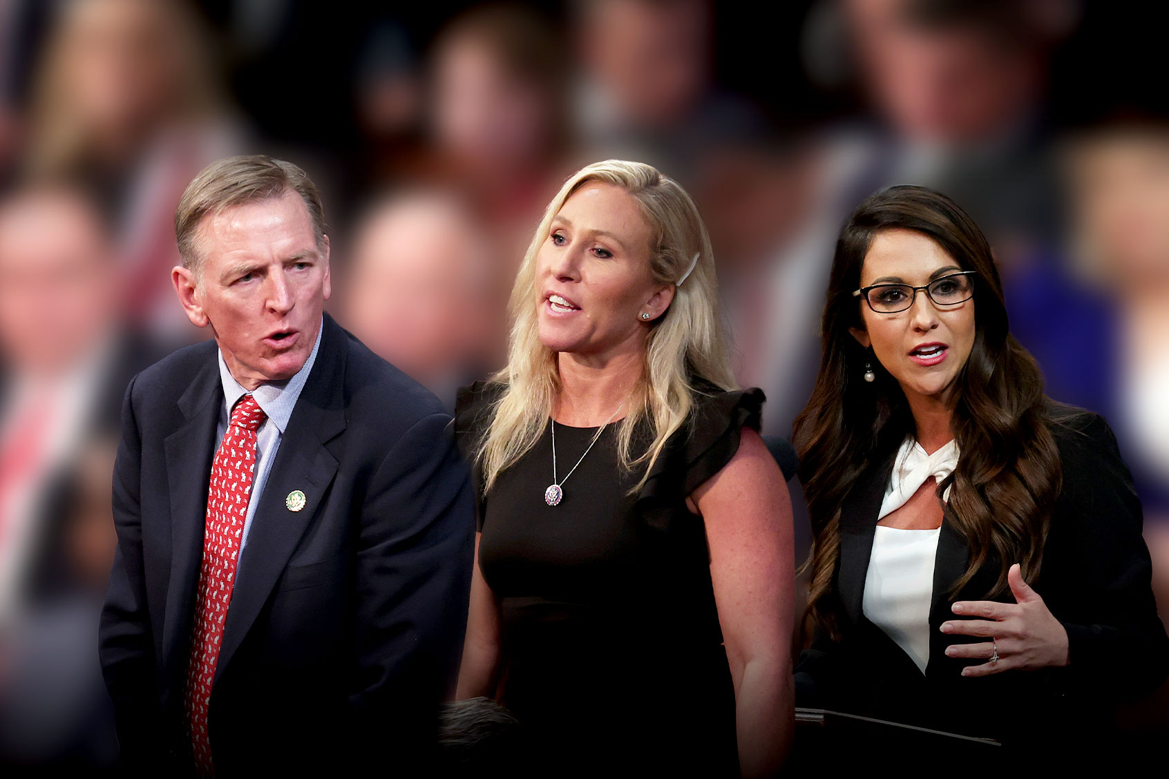 Paul Gosar, Marjorie Taylor Greene and Lauren Boebert (Photo illustration by Salon/Getty Images)
