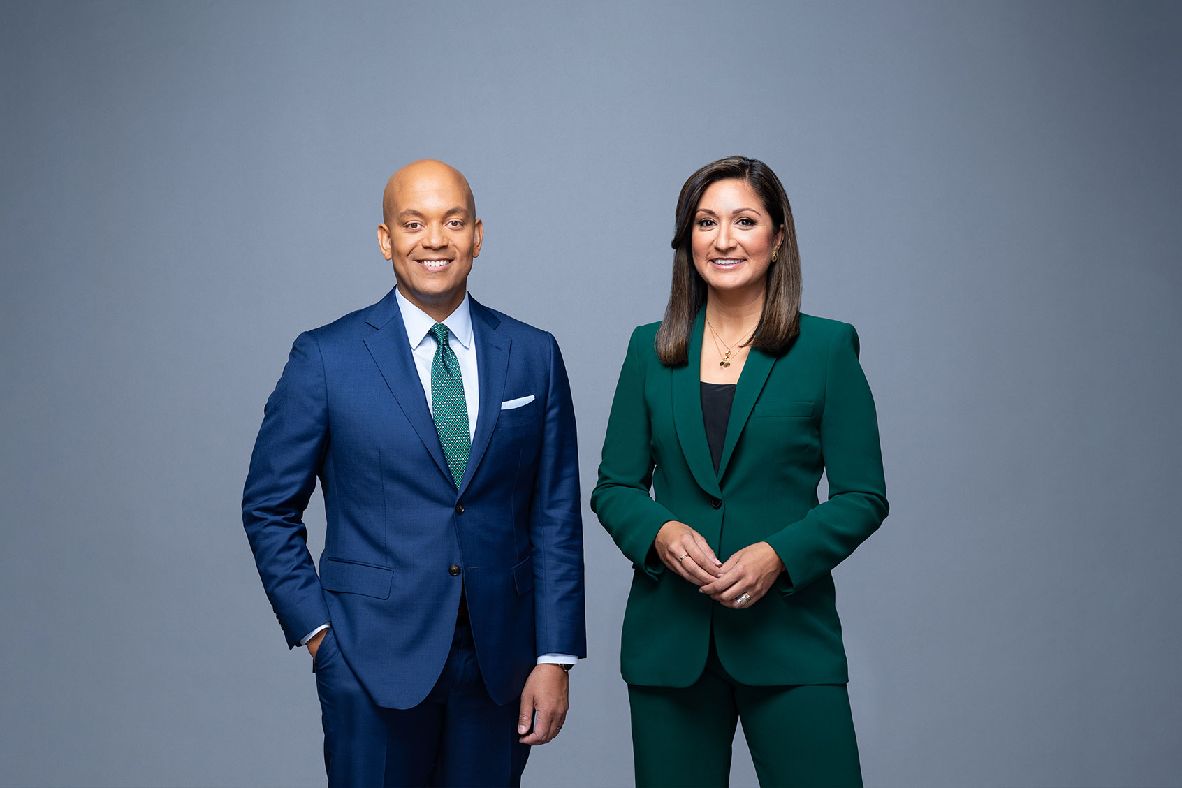 PBS NewsHour hosts Geoff Bennett and Amna Nawaz (Courtesy of PBS NewsHour/Mike Morgan)