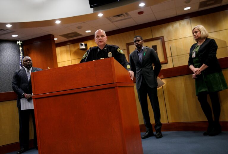 Chief of Police Steve Drew speaks at a press conference held discussing details of a school shooting involving a teacher at Richneck Elementary School being shot by a 6-year-old in Newport News, Va., on Monday, January 9, 2023. ( Kristen Zeis/For The Washington Post via Getty Images)
