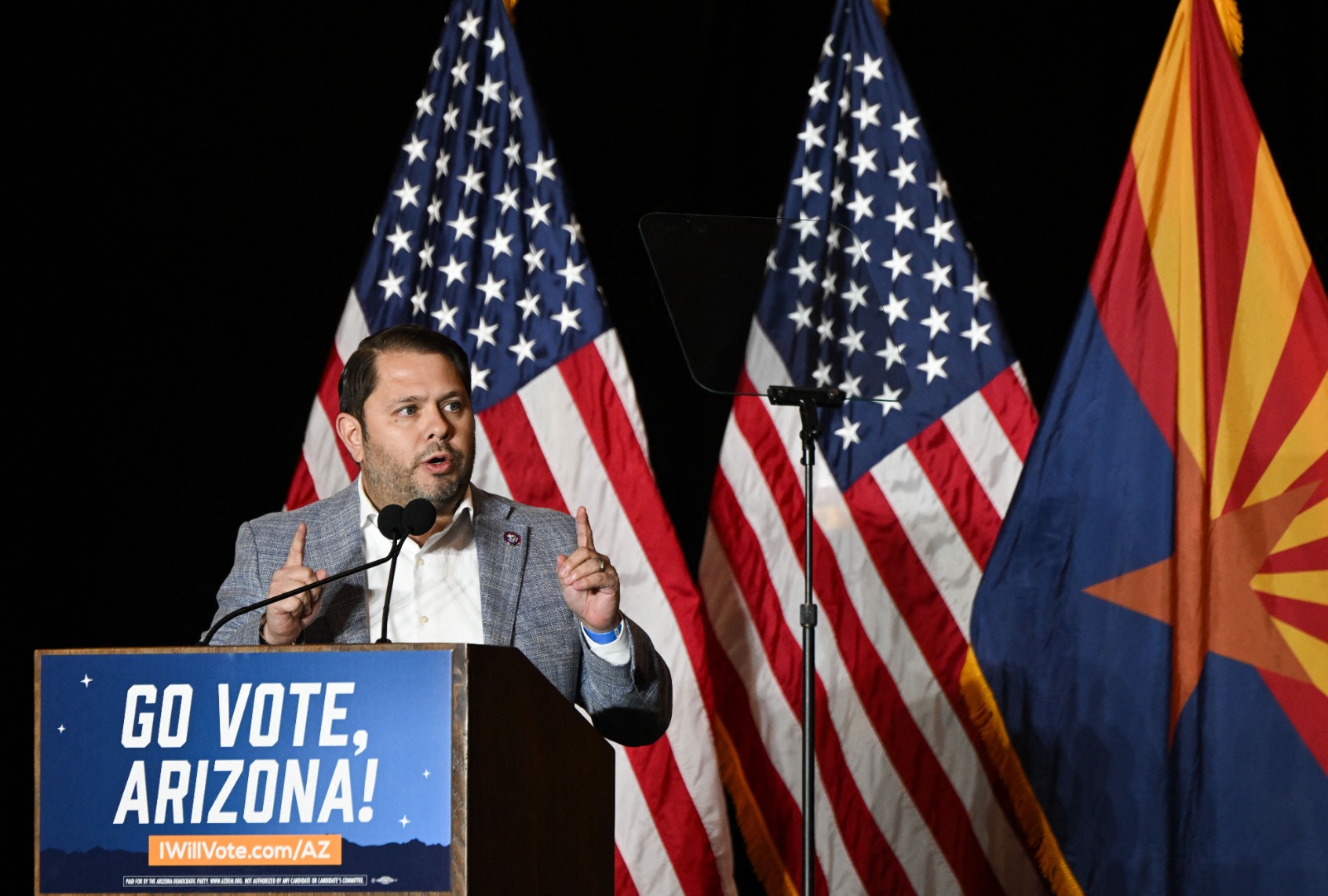 US Representative Ruben Gallego (D-AZ) speaks during a campaign event in Phoenix, Arizona, on November 2, 2022. (PATRICK T. FALLON/AFP via Getty Images)