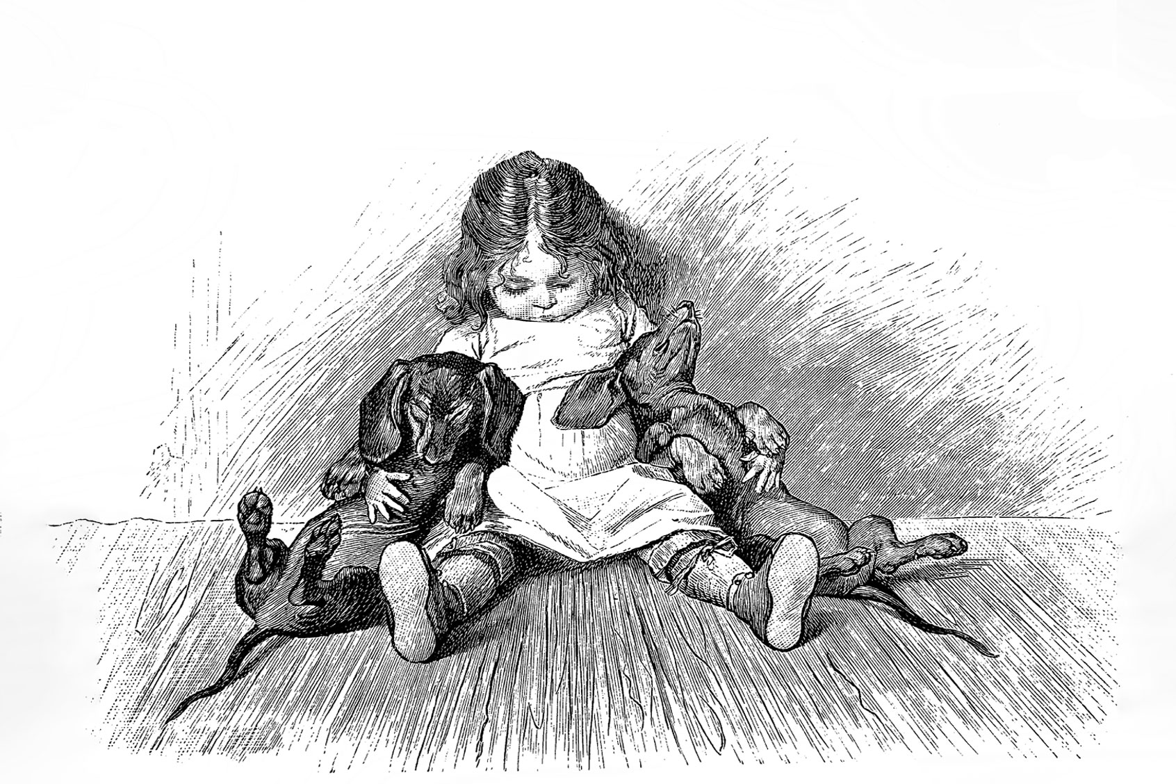 Cute scene with sleeping small girl and two dachshunds (Getty Images/maodesign)