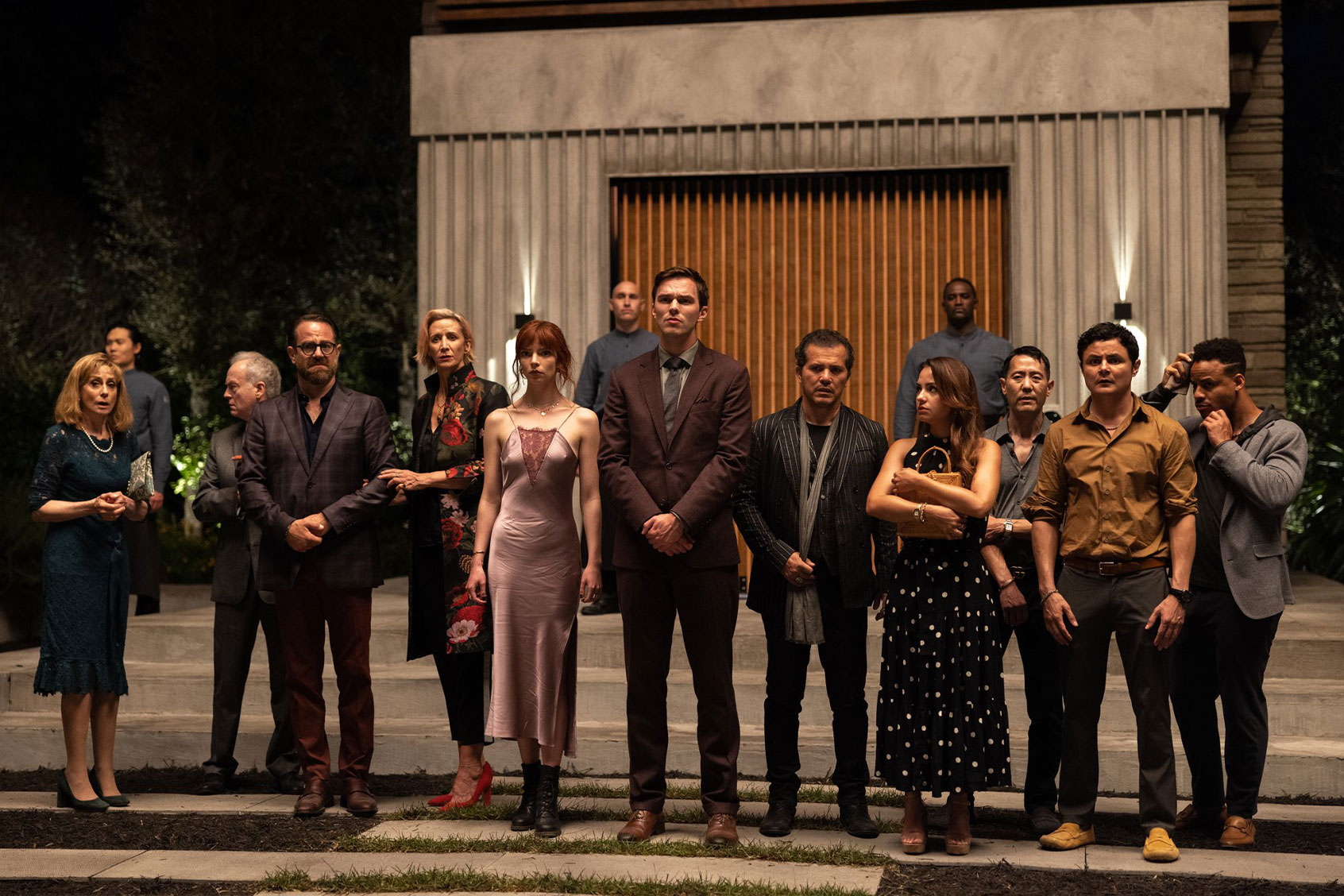 Judith Light, Reed Birney, Paul Adelstein, Janet McTeer, Anya Taylor-Joy, Nicholas Hoult, John Leguizamo, Aimee Carrero, Rob Yang, Arturo Castro, and Mark St. Cyr in "The Menu" (Eric Zachanowich/Searchlight Pictures)