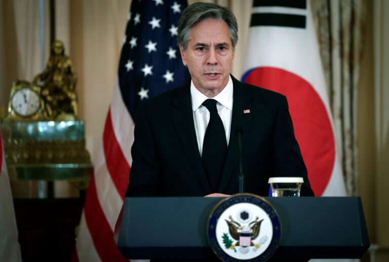 U.S. Secretary of State Antony Blinken speaks during an event with the South Korean foreign minister about the Chinese surveillance balloon identified in U.S. airspace February 3, 2023 in Washington, DC. (Win McNamee/Getty Images)