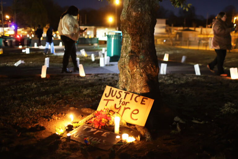 People attend a candlelight vigil in memory of Tyre Nichols at the Tobey Skate Park on January 26, 2023 in Memphis, Tennessee. (Scott Olson/Getty Images)