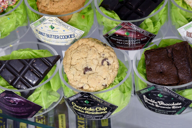 Edible cannabis products are displayed at Essence Vegas Cannabis Dispensary before the midnight start of recreational marijuana sales on June 30, 2017 in Las Vegas, Nevada. (Ethan Miller/Getty Images)