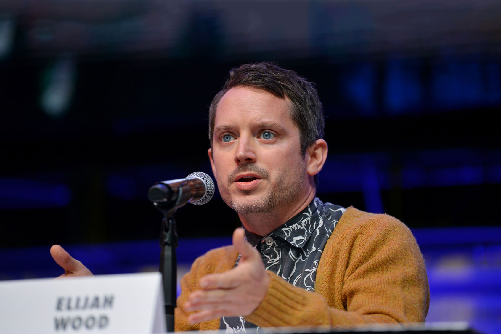 Elijah Wood speaks onstage during the "The Lord of the Rings" panel at 2022 Los Angeles Comic Con at Los Angeles Convention Center on December 03, 2022 in Los Angeles, California. (Chelsea Guglielmino/WireImage/Getty Images)