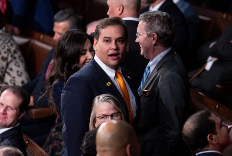Rep. George Santos, R-N.Y., attends President Joe Bidens State of the Union address to Congress on Tuesday, February 7, 2023. (Bill Clark/CQ-Roll Call, Inc via Getty Images)