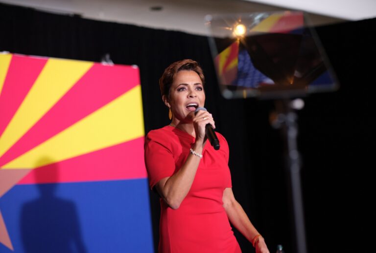 Former Republican nominee for Arizona governor Kari Lake speaks during a rally Sunday, January 29, 2023, at the Orange Tree Golf Club in Scottsdale, Arizona. (David Blakeman for The Washington Post via Getty Images)