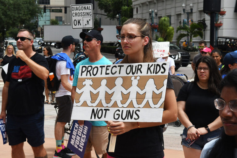 Gun safety advocates participate in the 'March For Our Lives' rally in downtown Orlando, Florida, United States on June 11, 2022. (Paul Hennessy/Anadolu Agency via Getty Images)