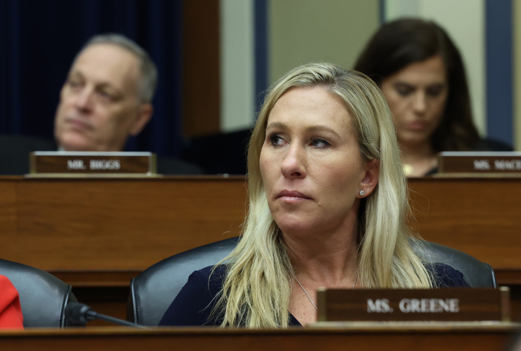 Rep. Marjorie Taylor Greene (R-GA) participates in a meeting of the House Oversight and Reform Committee in the Rayburn House Office Building on January 31, 2023 in Washington, DC. (Kevin Dietsch/Getty Images)