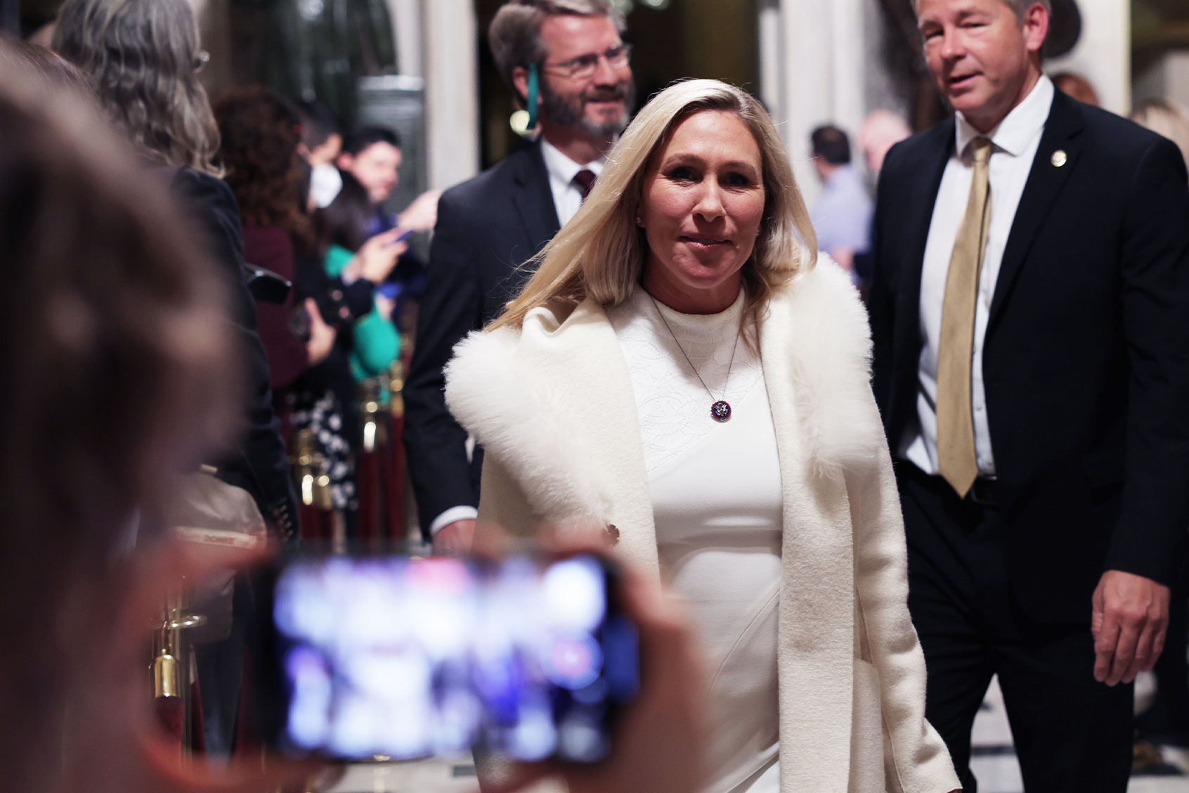 U.S. Rep. Marjorie Taylor Greene (R-GA) walks through the Statuary Hall of the U.S. Capitol prior to President Joe Biden’s State of the Union address at a joint meeting of Congress in the House Chamber of the U.S. Capitol on February 07, 2023 in Washington, DC. (Alex Wong/Getty Images)