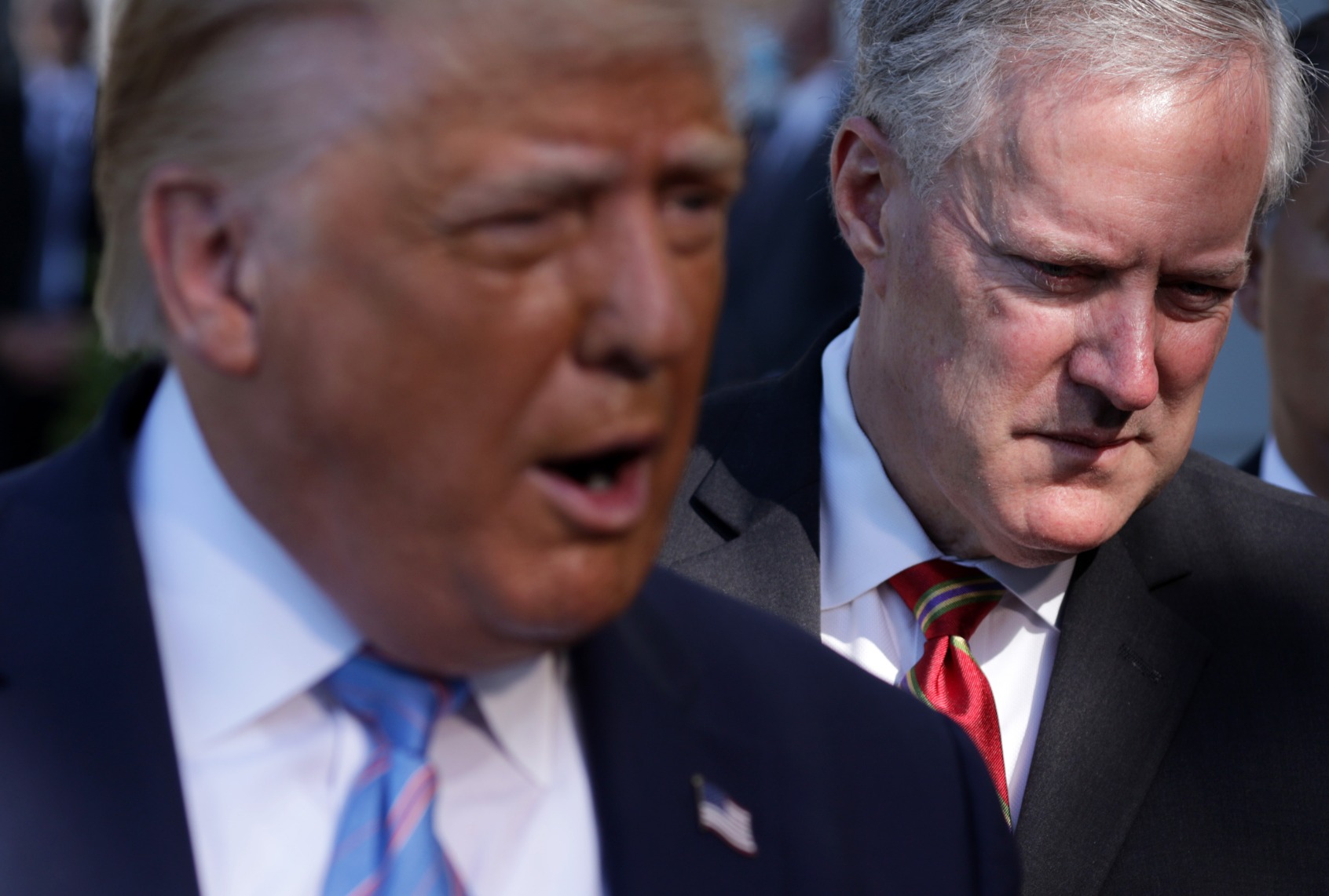 Former President Donald Trump speaks as White House Chief of Staff Mark Meadows (R) on the South Lawn of the White House July 29, 2020 in Washington, DC. (Alex Wong/Getty Images)